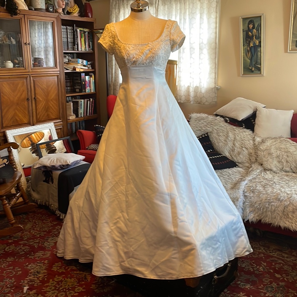 Jasmine White Satin A-Line Wedding Dress with Lace Bodice - Picture 5 of 16